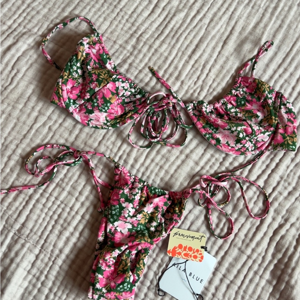 Pink & Green Floral Tie Bikini Set